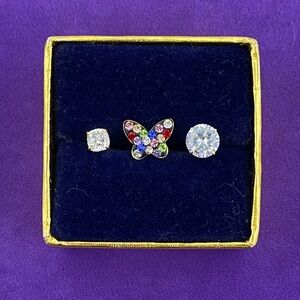 💛 14k Gold Multicolor Butterfly Trio Stud Earrings | 3 Piece Crystal Earring Set